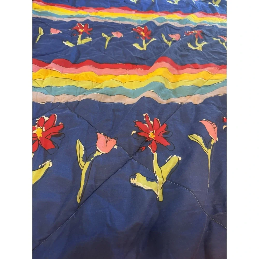 Vintage Save The Children 'wonderful‎ World' Flowers stripes Comforter Blanket
